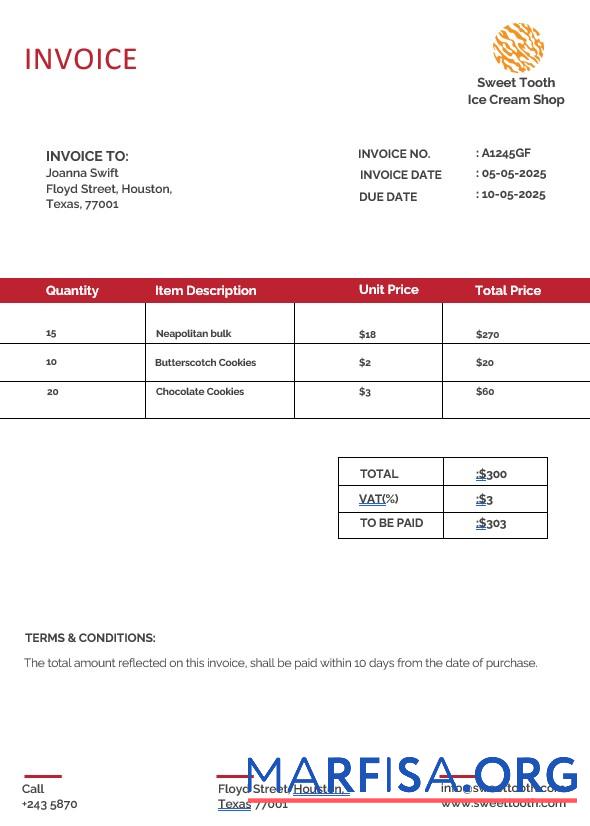 Blank Ice Cream Invoice Template